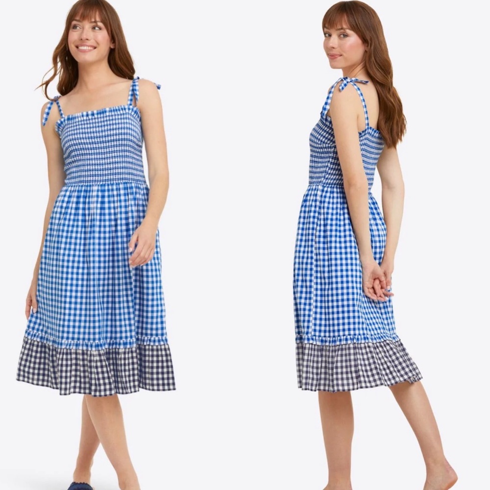 Draper James Taylor Smocked Dress in Blue Gingham size xs